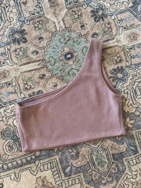 One-Shoulder Ribbed Crop Top - Dusty Mauve